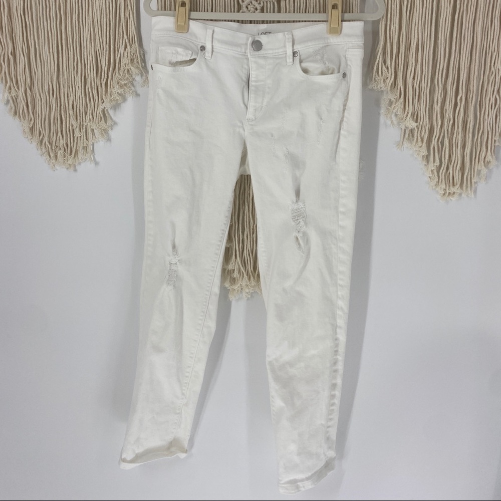 Loft White Modern Cuffed Crop Denim Jeans